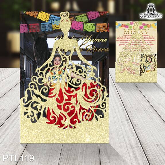 Invitaciones de Quinceañera de Papel Picado Caballo PTL119 - PTL119