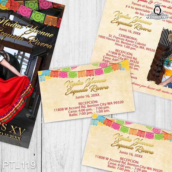 Invitaciones de Quinceañera de Papel Picado Caballo PTL119 - PTL119