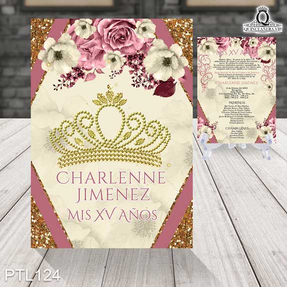 Invitaciones de Quinceañera Coronas Flores Brillantina PTL124 - PTL124