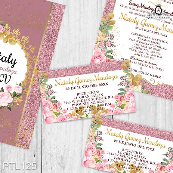 Invitaciones de Quinceañera de Glamurosa Rosas PTL125 - PTL125