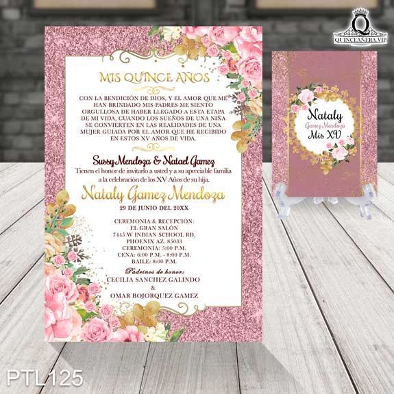 Invitaciones de Quinceañera de Glamurosa Rosas PTL125 - PTL125