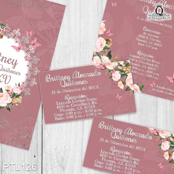 Invitaciones de Quinceañera de Mariposas Flores PTL126 - PTL126