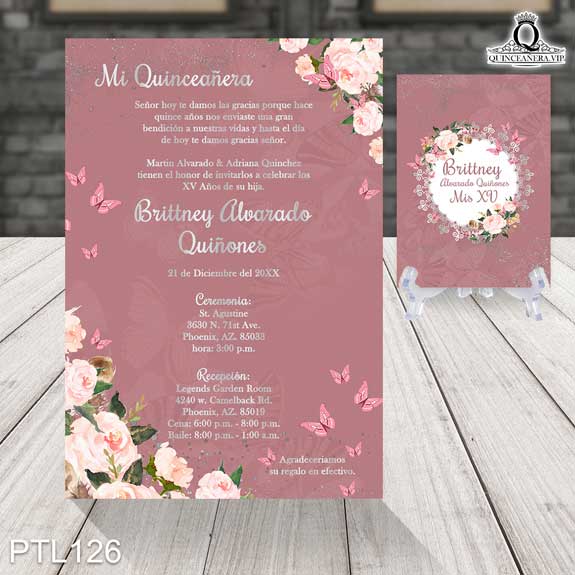 Invitaciones de Quinceañera de Mariposas Flores PTL126 - PTL126