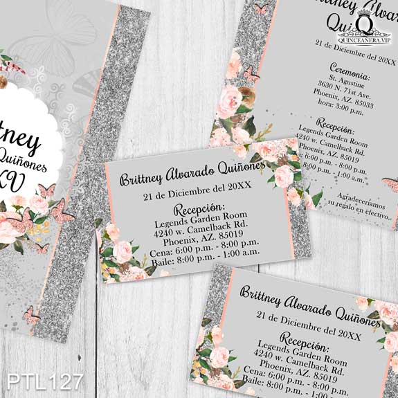 Invitaciones de Quinceañera de Mariposas Glitter PTL127 - PTL127