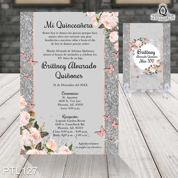 Invitaciones de Quinceañera de Mariposas Glitter PTL127 - PTL127