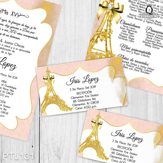 Invitaciones de Quinceañera de Torre de Paris Diamantes PTL131 - PTL131
