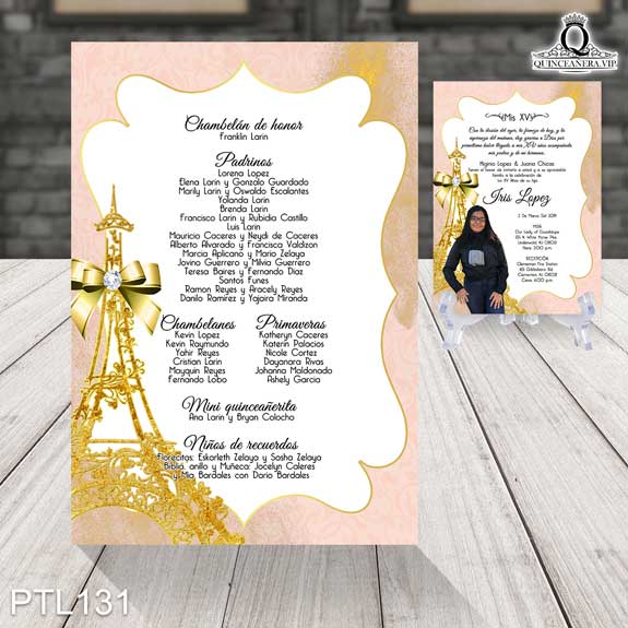 Invitaciones de Quinceañera de Torre de Paris Diamantes PTL131 - PTL131