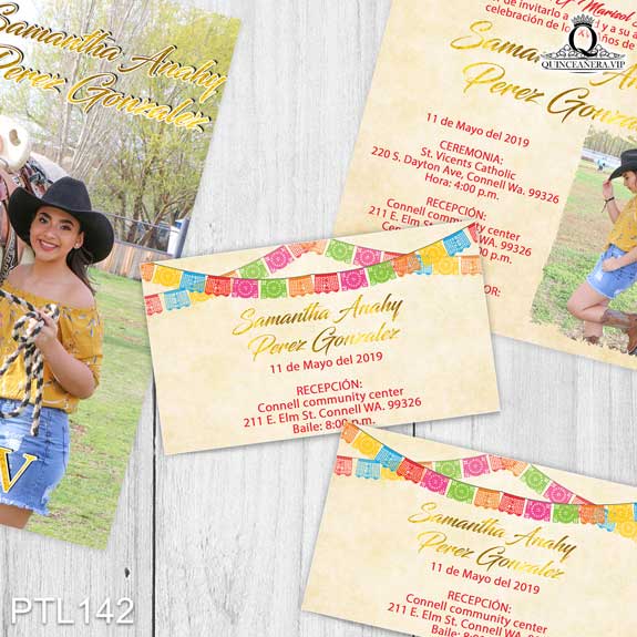 Invitaciones de Quinceañera de Vaqueras papel picado PTL142 - PTL142