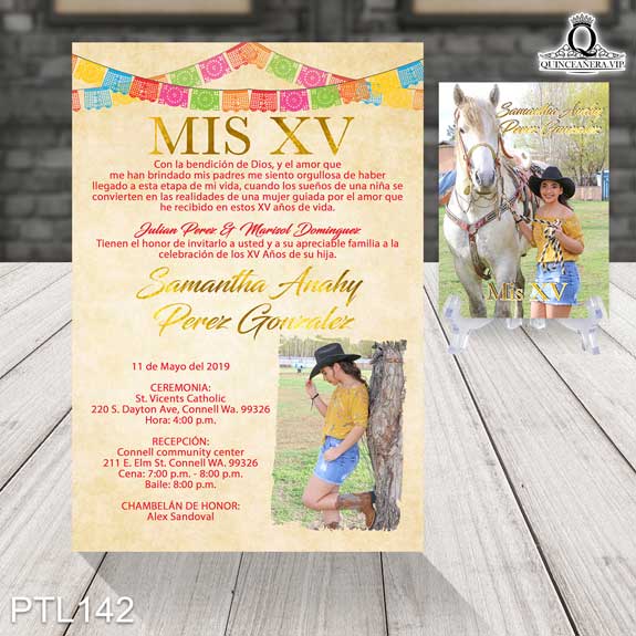 Invitaciones de Quinceañera de Vaqueras papel picado PTL142 - PTL142