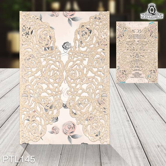 Invitaciones de Quinceañera de Flores Glitter PTL145 - PTL145