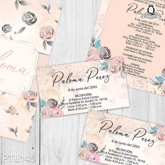 Invitaciones de Quinceañera de Flores Glitter PTL145 - PTL145