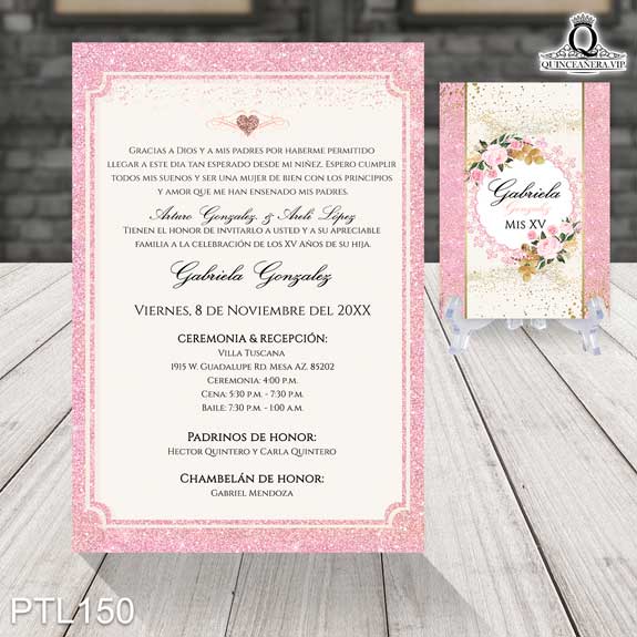Invitaciones de Quinceañera de Glamurosa rosas PTL150 - PTL150