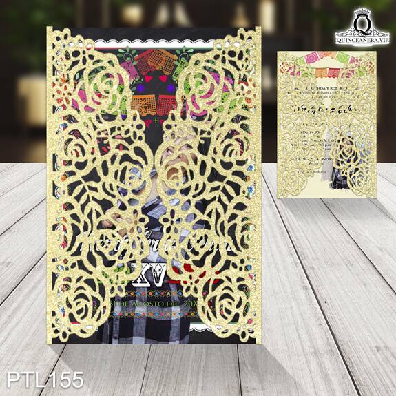 Invitaciones de Quinceañera con fotos y papel picado PTL155 - PTL155