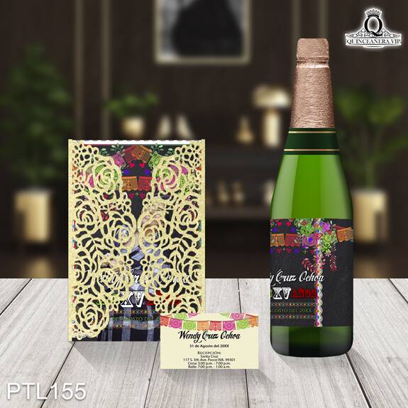 Invitaciones de Quinceañera con fotos y papel picado PTL155 - PTL155