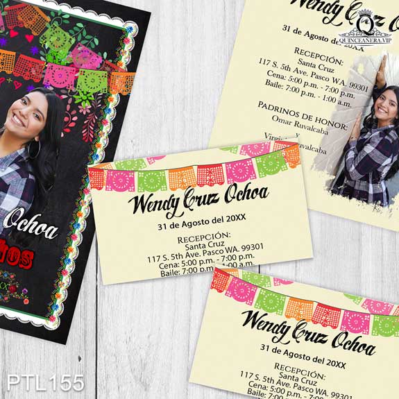 Invitaciones de Quinceañera con fotos y papel picado PTL155 - PTL155