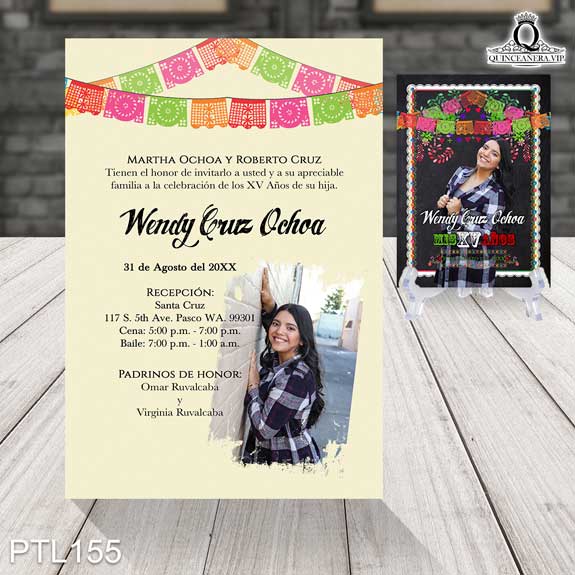 Invitaciones de Quinceañera con fotos y papel picado PTL155 - PTL155