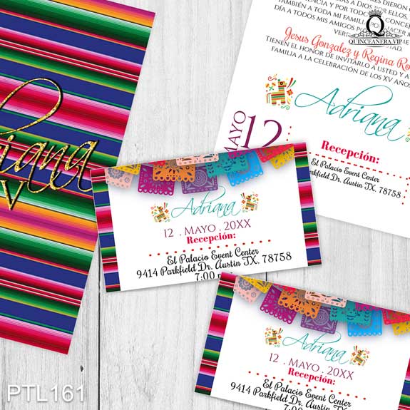 Invitaciones de Quinceañera de Zarape y papel picado PTL161 - PTL161