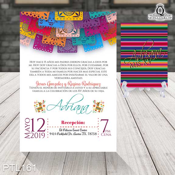 Invitaciones de Quinceañera de Zarape y papel picado PTL161 - PTL161