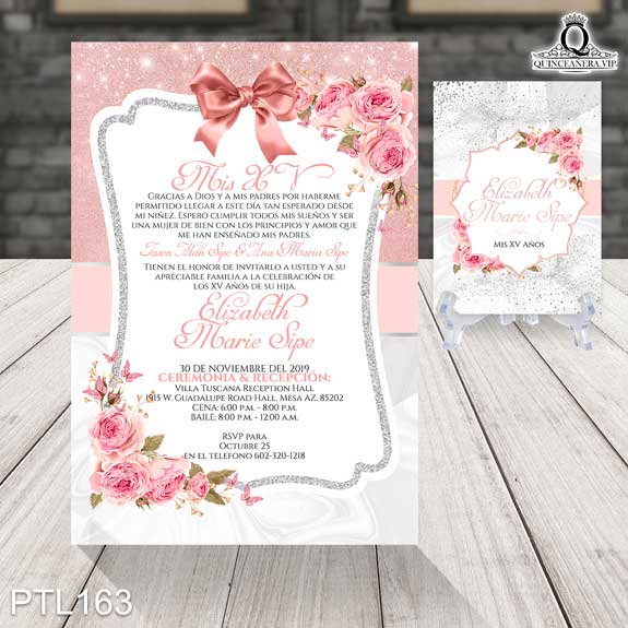 Invitaciones de Quinceañera de Flores Brillantina PTL163 - PTL163