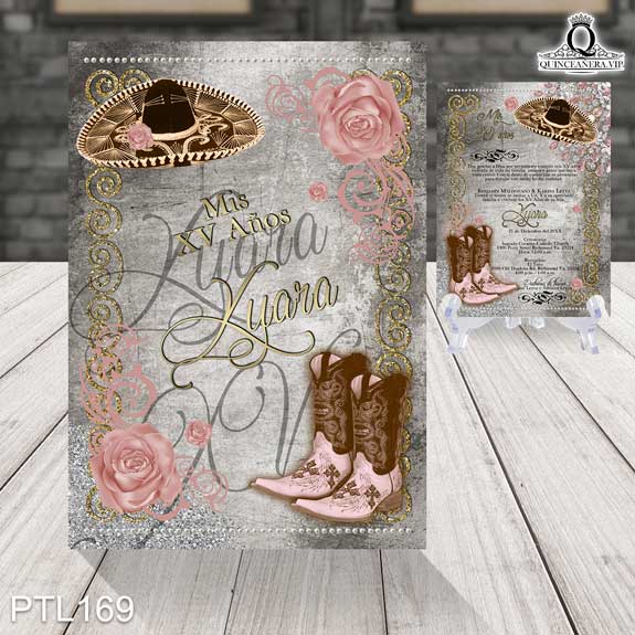 Invitaciones de Quinceañera de Charro Botas y Sombrero PTL169 - PTL169