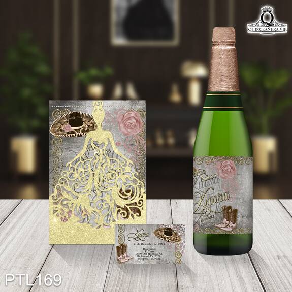 Invitaciones de Quinceañera de Charro Botas y Sombrero PTL169 - PTL169