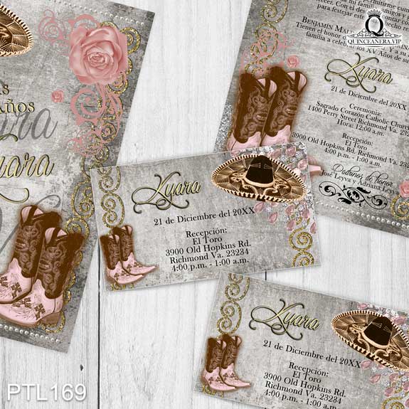 Invitaciones de Quinceañera de Charro Botas y Sombrero PTL169 - PTL169