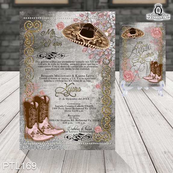 Invitaciones de Quinceañera de Charro Botas y Sombrero PTL169 - PTL169