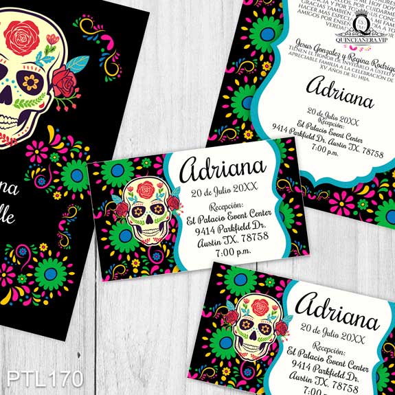 Invitaciones de Quinceañera de Fiesta Mexicana calavera PTL170 - PTL170