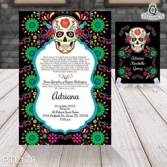 Invitaciones de Quinceañera de Fiesta Mexicana calavera PTL170 - PTL170
