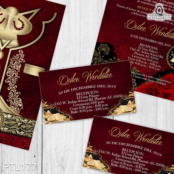 Invitaciones de Quinceañera de Traje Charro Mexicano PTL177 - PTL177