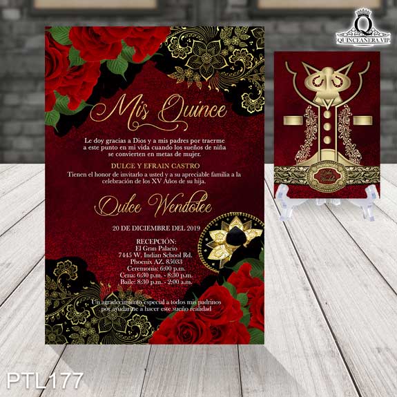 Invitaciones de Quinceañera de Traje Charro Mexicano PTL177 - PTL177