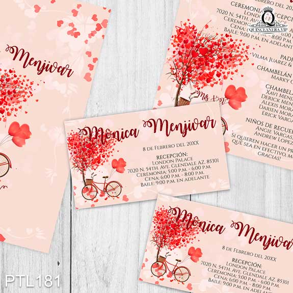 Invitaciones de Quinceañera de Paris corazones PTL181 - PTL181