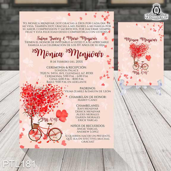 Invitaciones de Quinceañera de Paris corazones PTL181 - PTL181