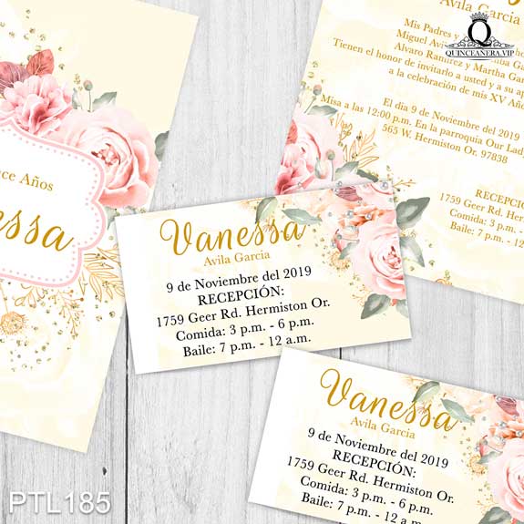 Invitaciones de Quinceañera de Flores Rosas Diamante PTL185 - PTL185