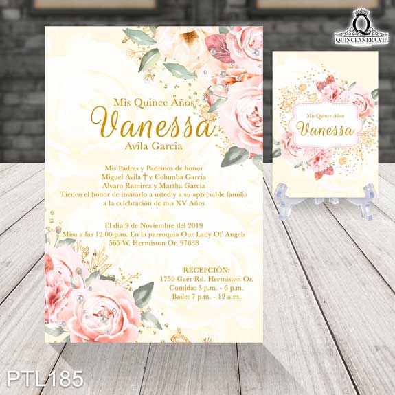 Invitaciones de Quinceañera de Flores Rosas Diamante PTL185 - PTL185
