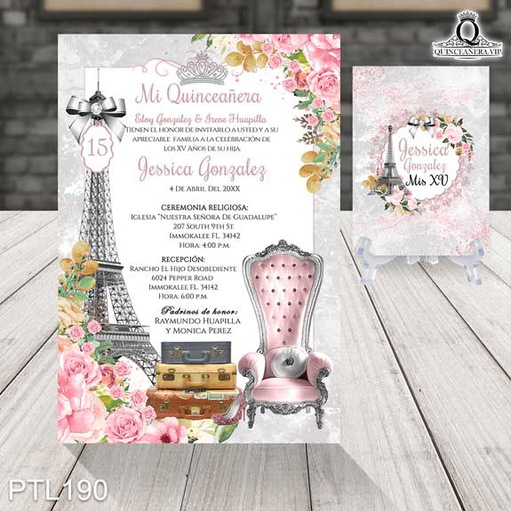 Invitaciones de Quinceañera de París Torre Eiffel PTL190 - PTL190