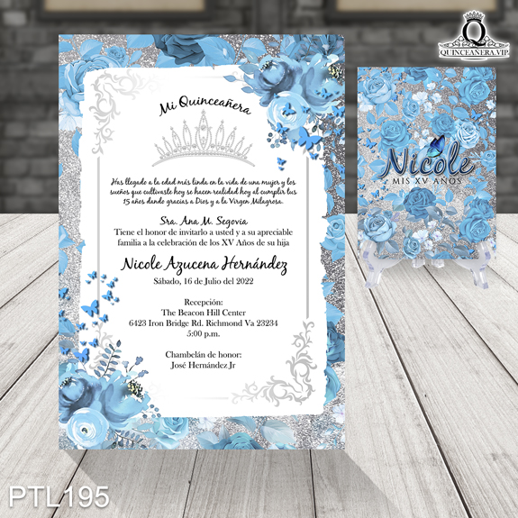 Invitaciones de Quinceañera de Flores Coronas Glitter PTL195 - PTL195