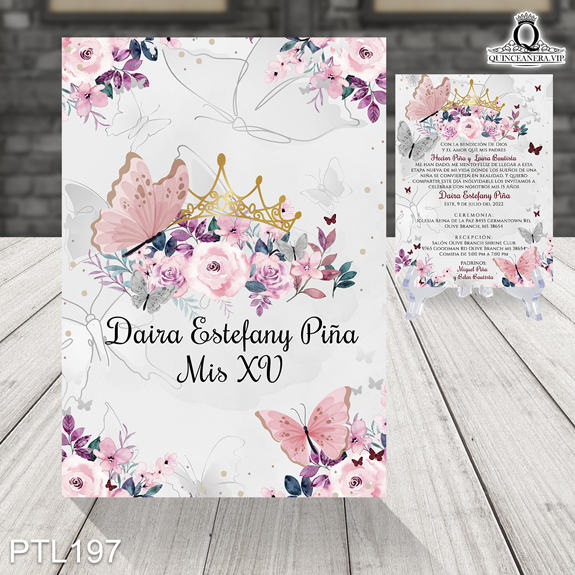 Invitaciones de Quinceañera de Mariposas Coronas PTL197 - PTL197