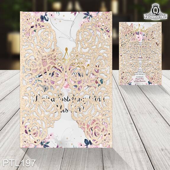 Invitaciones de Quinceañera de Mariposas Coronas PTL197 - PTL197