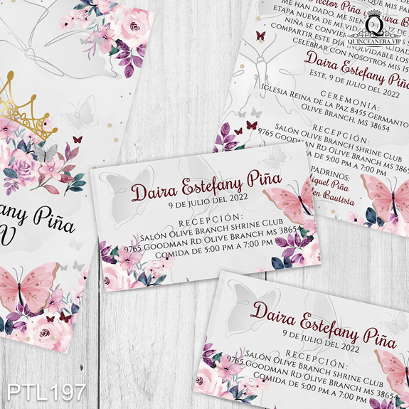 Invitaciones de Quinceañera de Mariposas Coronas PTL197 - PTL197