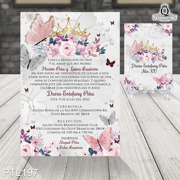 Invitaciones de Quinceañera de Mariposas Coronas PTL197 - PTL197