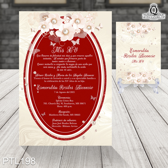 Invitaciones de Quinceañera de Perlas Flores PTL198 - PTL198