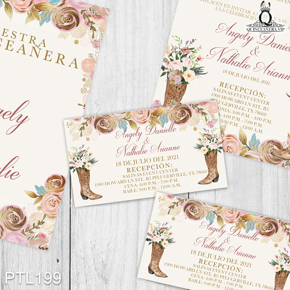 Invitaciones de Quinceañera de Vaqueras botas vaqueras PTL199 - PTL199