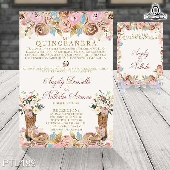 Invitaciones de Quinceañera de Vaqueras botas vaqueras PTL199 - PTL199