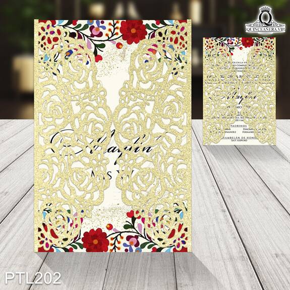 Invitaciones de Quinceañera de Flores estilo mexicano PTL202 - PTL202
