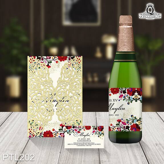 Invitaciones de Quinceañera de Flores estilo mexicano PTL202 - PTL202