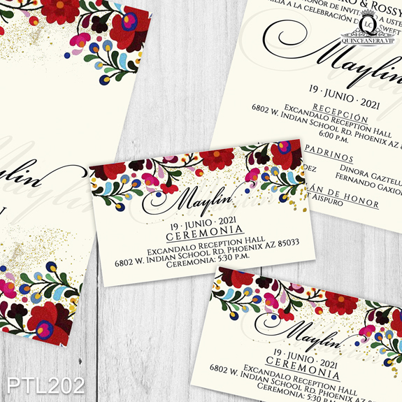 Invitaciones de Quinceañera de Flores estilo mexicano PTL202 - PTL202