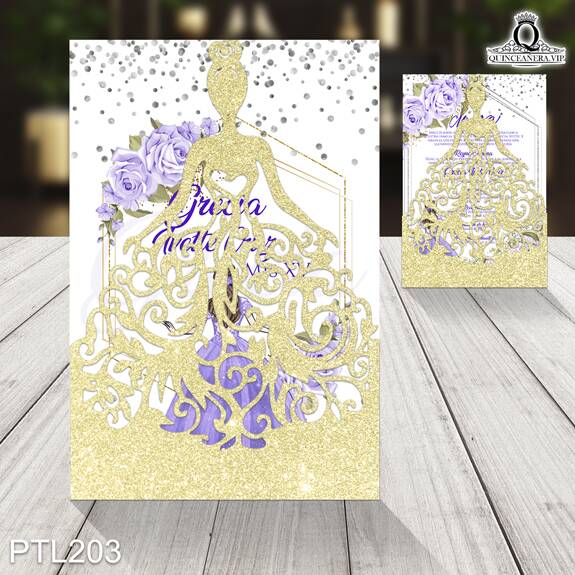 Invitaciones de Quinceañera de Flores vestido PTL203 - PTL203