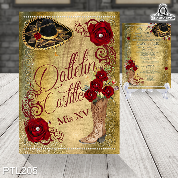 Invitaciones de Quinceañera de Botas y Sobrero Charros PTL205 - PTL205