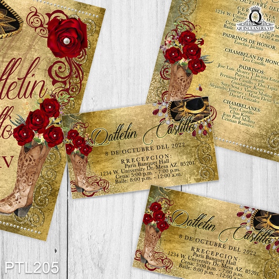 Invitaciones de Quinceañera de Botas y Sobrero Charros PTL205 - PTL205